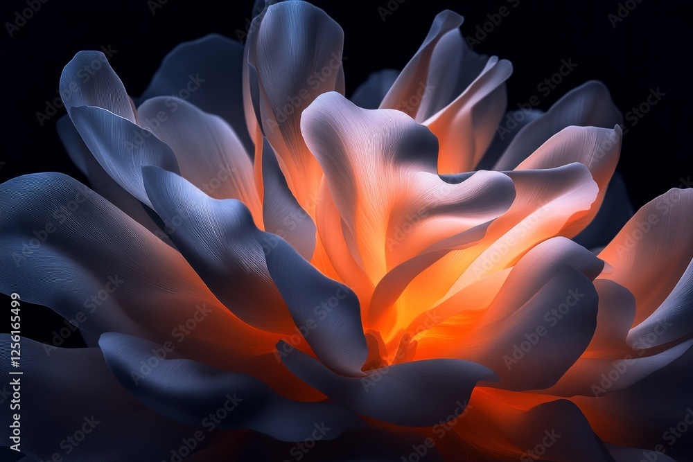 Poster snowflake transforms into a vibrant flower in a dreamlike display of nature. generative ai