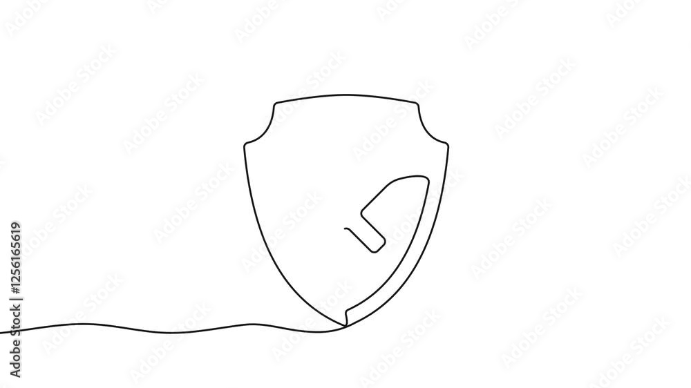 Poster continuous one line drawing of security shield with cross mark. single line drawing of cross, reject