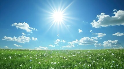 Obraz premium The spring meadow stretches out in a sea of vibrant colors, with wildflowers swaying gently in the breeze. 