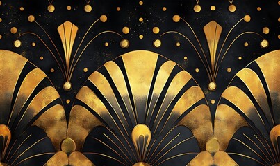 Art Deco gold and black abstract seamless pattern.