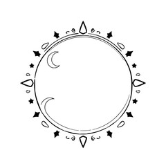Celestial Pattern: Crescent Moon, Starry Circle, and Decorative Ornaments.