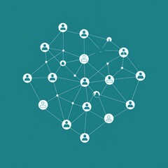 Network of connected profile icons on teal background