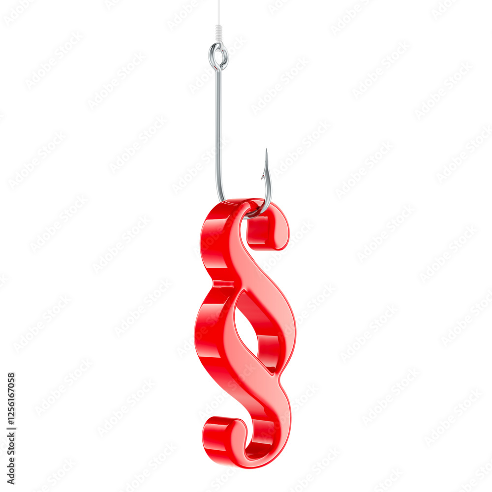 Poster section, paragraph symbol on the hook, 3d rendering isolated on transparent background
