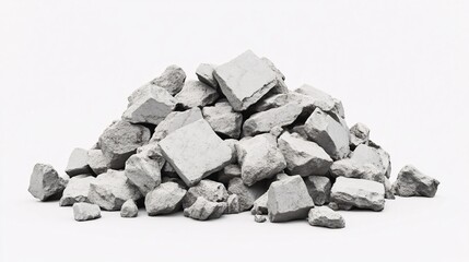 A heap of broken concrete stones, showcasing their rough textures and irregular shapes.