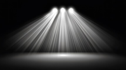 Stage lights shine, dark background