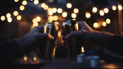 Celebrate with Friends Over Beer Cans Outdoor at Night