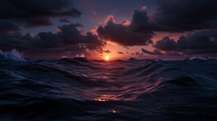 Fototapeta premium Majestic ocean waves under a breathtaking sunset with vibrant colors. Generative AI