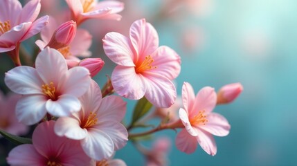 Fototapeta premium Delicate Pink Blossoms in Soft Focus, a Gentle Springtime Scene of Natural Beauty