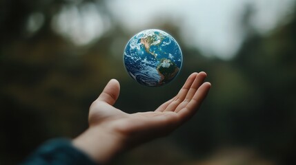 A hand reaching out to touch a floating digital globe, symbolizing the accessibility of global information through the internet.