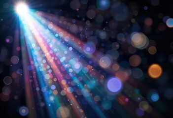 Prism light leak texture for photo overlay and effect. lens flare in abstract background. bokeh effect with glow and magical lights on black background.