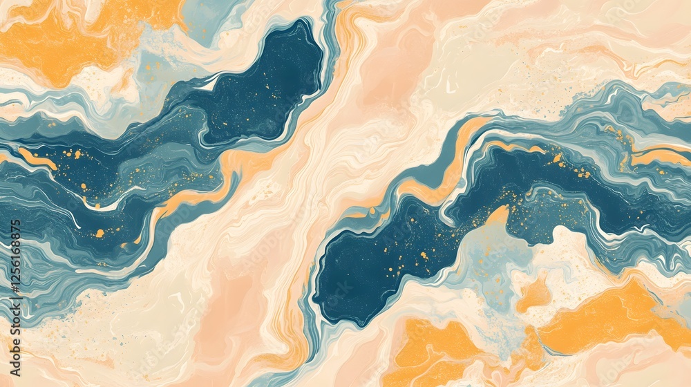 Aufkleber vibrant abstract marble background with blue and orange swirling patterns in a colorful design