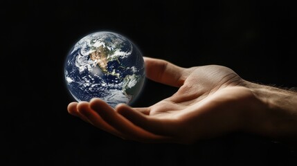 A hand reaching out to touch a floating digital globe, symbolizing the accessibility of global information through the internet.