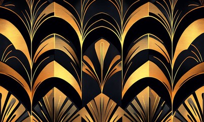 Art Deco gold and black geometric pattern.
