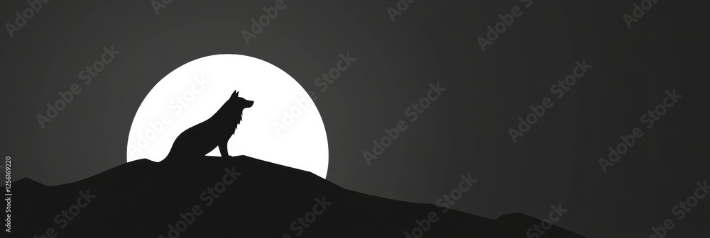 Poster minimalist wolf silhouette against a full moon background with space for personalized text. generati
