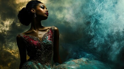 Fototapeta premium Elegant fashion portrait of a model in dramatic lighting