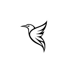 Black-and-White Silhouette of a Hummingbird in Flight on a White Background