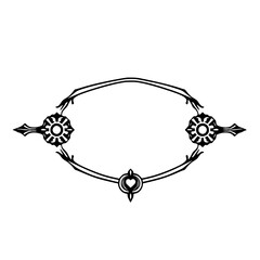 Black line art oval frame with decorative floral embellishments on a white background.
