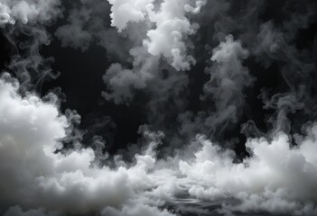 Dry ice smoke clouds fog floor texture. Perfect spotlight mist effect on isolated black background.