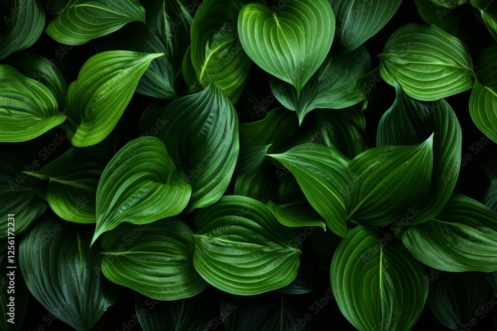 Poster intricate patterns of green foliage illuminated by gentle natural light. generative ai