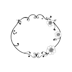 Minimalist Black and White Floral Frame with Delicate Petals and Swirling Foliage.
