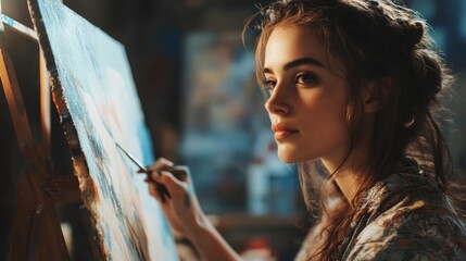 Fototapeta premium person painting on canvas