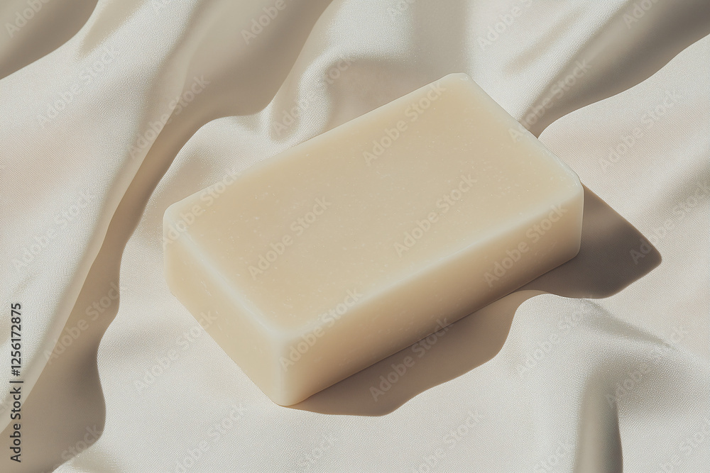 Aufkleber simple soap bar on cream fabric: a pristine, rectangular bar of soap, crafted with care and a touch 