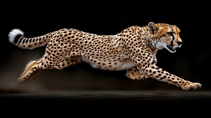 Cheetah in motion against a black background.