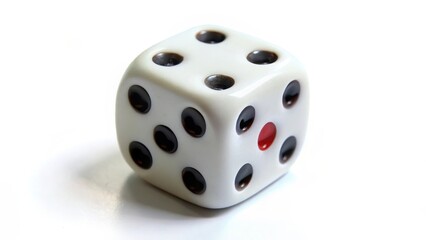 White Die with Black and Red Dots on White Background