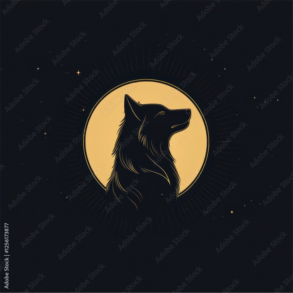 Leinwandbilder silhouette of a wolf howling at a full moon with space for text creates an atmospheric and minimalis