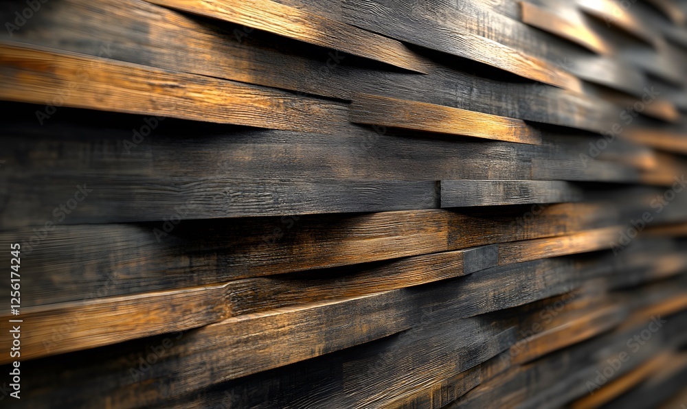 Poster abstract wooden wall with alternating light and dark panels in a repeating pattern