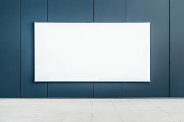 Blank White Canvas on Modern Dark Wall in Minimalist Interior Space