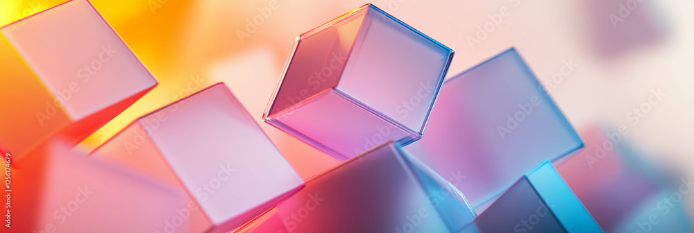 Poster overlapping transparent geometric shapes create a bright and vibrant three-dimensional effect