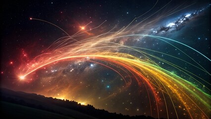 Vibrant Cosmic Light Streaks in Dark Space Background