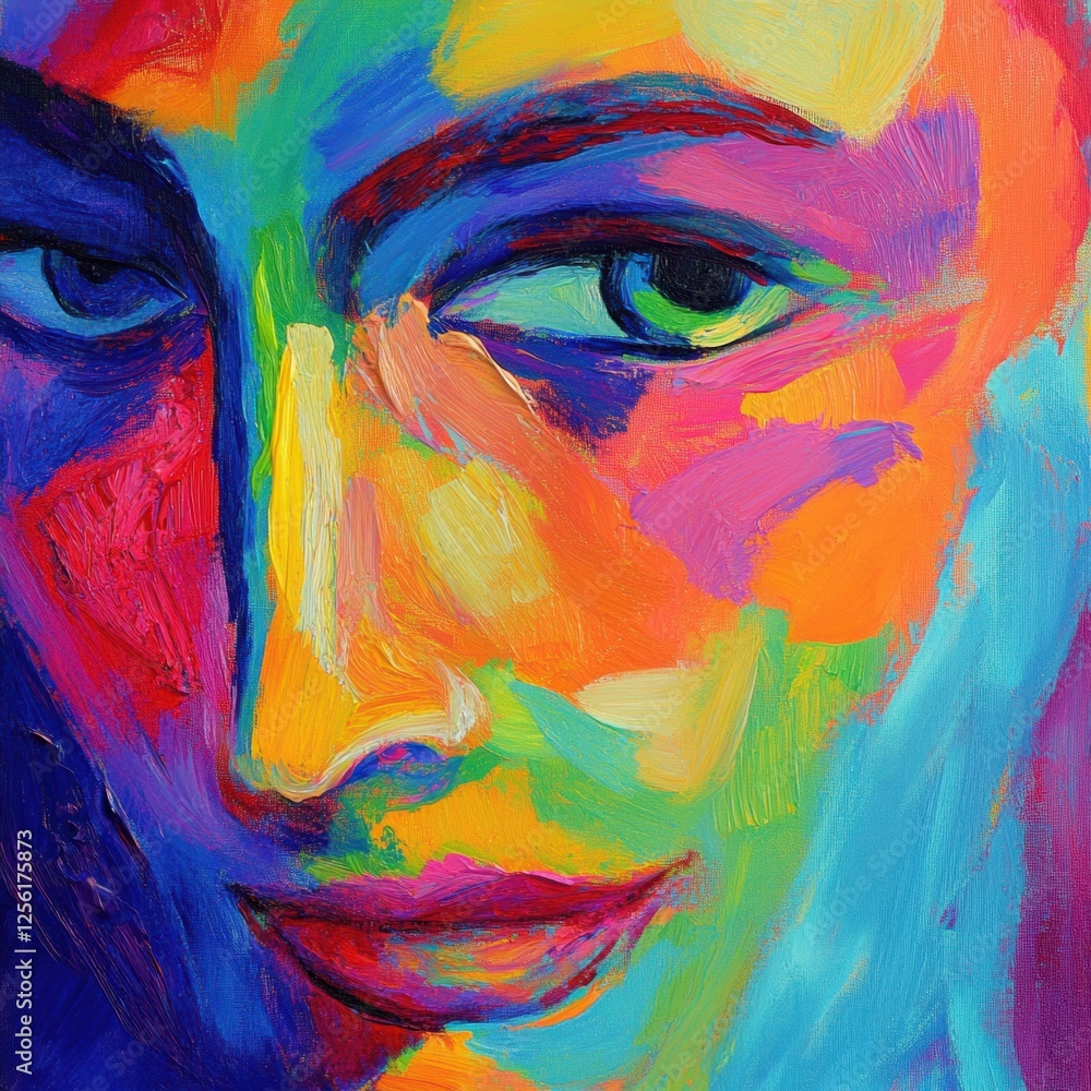 Poster vibrant expression of color in a bold abstract portrait of a face with striking features at an art e