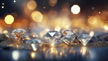 glowing diamonds on glittery silver bokeh history