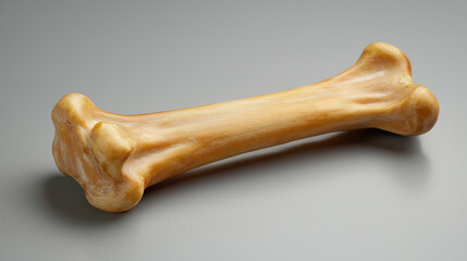 Fototapeta premium Large dried bone on textured gray background, natural pet chew treat, rawhide alternative for dogs.