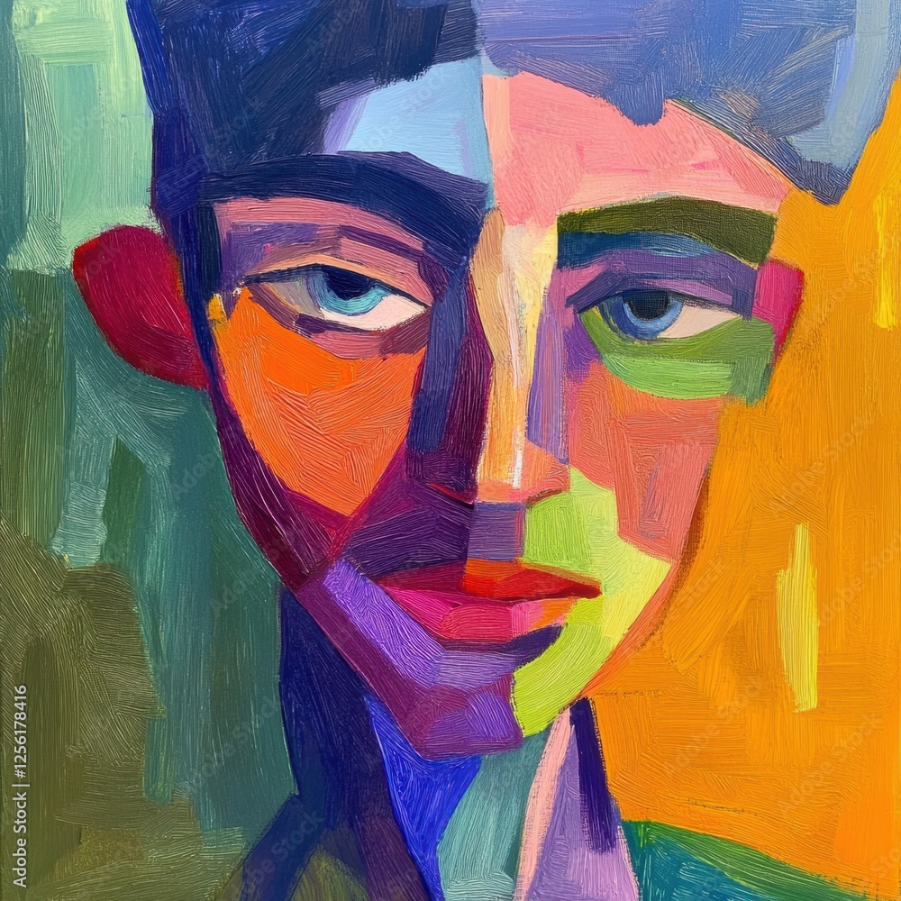 Poster colorful abstract portrait showcasing expression and emotion through vivid brushstrokes and contrast
