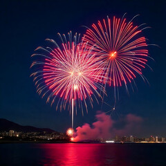 A spectacular night sky with a vibrant display of sparkling fireworks in Hachioji, Japan, Tokyo