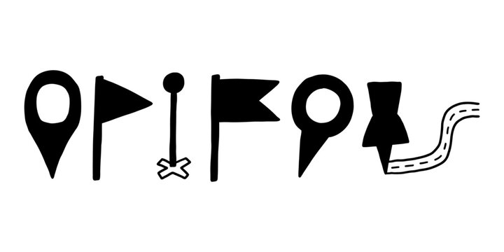 Location Pin Set Black Silhouette Symbol