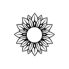 Stylized Floral Sunflower, Black and White Design, Centered.