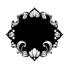 Elegant Black and White Floral Frame: Intricate Ornamental Design with Geometric Symmetry