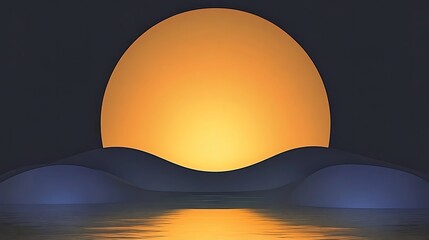 Sunset over hills, calm water. Background design