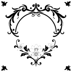 Ornate floral design with black and white flowers.