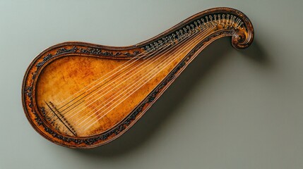 Antique wooden harp, studio shot, muted light, background