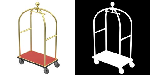 3D rendering illustration of a hotel luggage cart