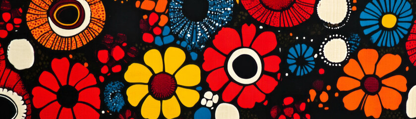 Repeating pattern of abstract blossoms with vibrant colors and rich textures