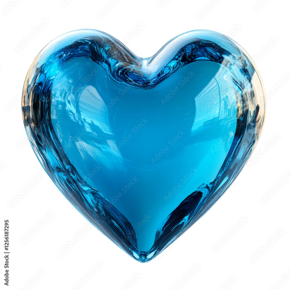 Poster glossy shiny blue heart isolated on transparent background