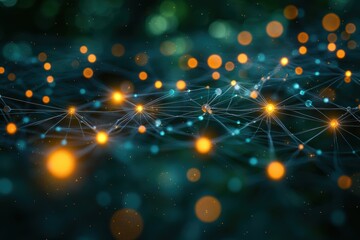 Dynamic data streams and luminous nodes abstract visuals of technology digital realm digital art nighttime aerial perspective