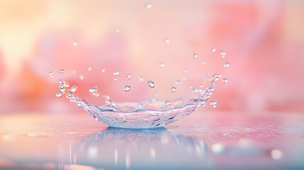 A detailed view of a rain droplet falling onto a smooth surface, creating a splash effect