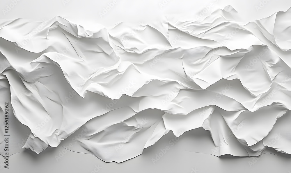Poster abstract white textured fabric, flowing and undulating shapes creating a dynamic background